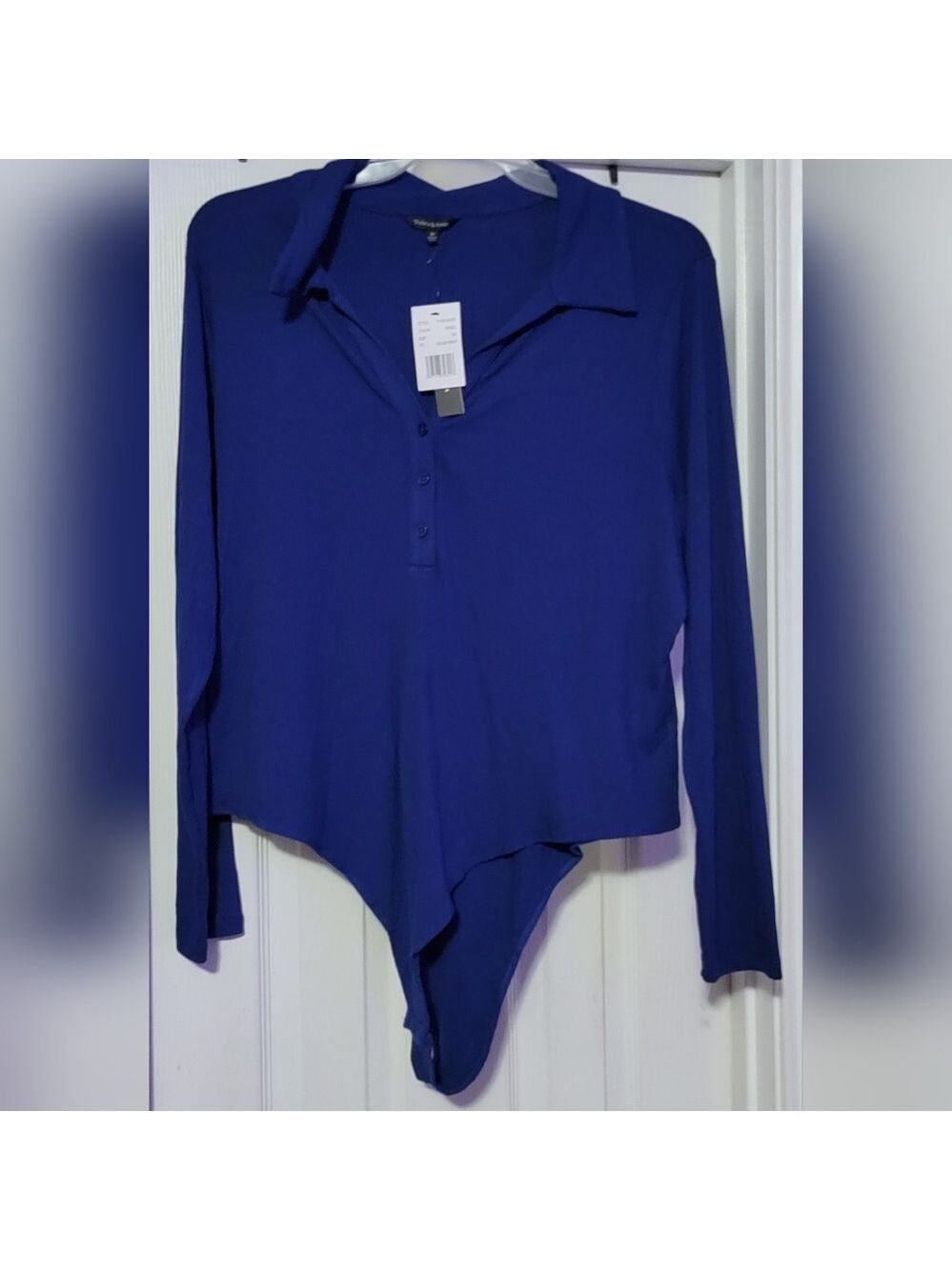 Violets & Roses | Women’s Long Sleeve Ribbed V-Neck Collared Bodysuit